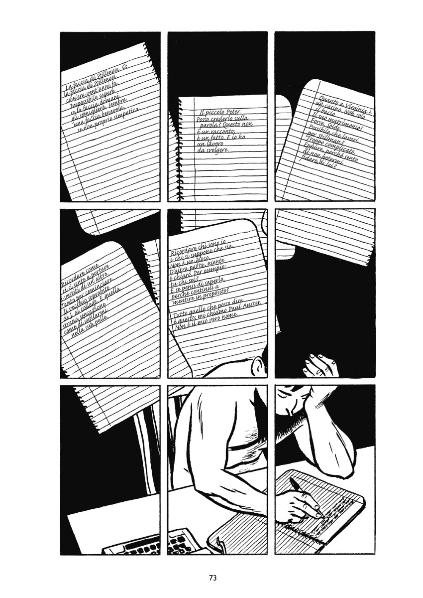 Tavola da Città di vetro di Paul Auster, Paul Karasik e David Mazzucchelli; copyright per l’edizione italiana © Coconino Press 2005, 2011