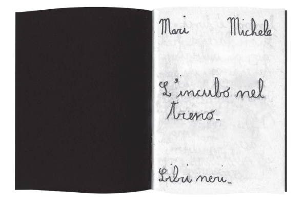 ‘Frontespizio’ del racconto manoscritto di Michele Mari L’incubo nel treno, riprodotto a p. 119 di Leggenda privata, Torino, Einaudi, 2017