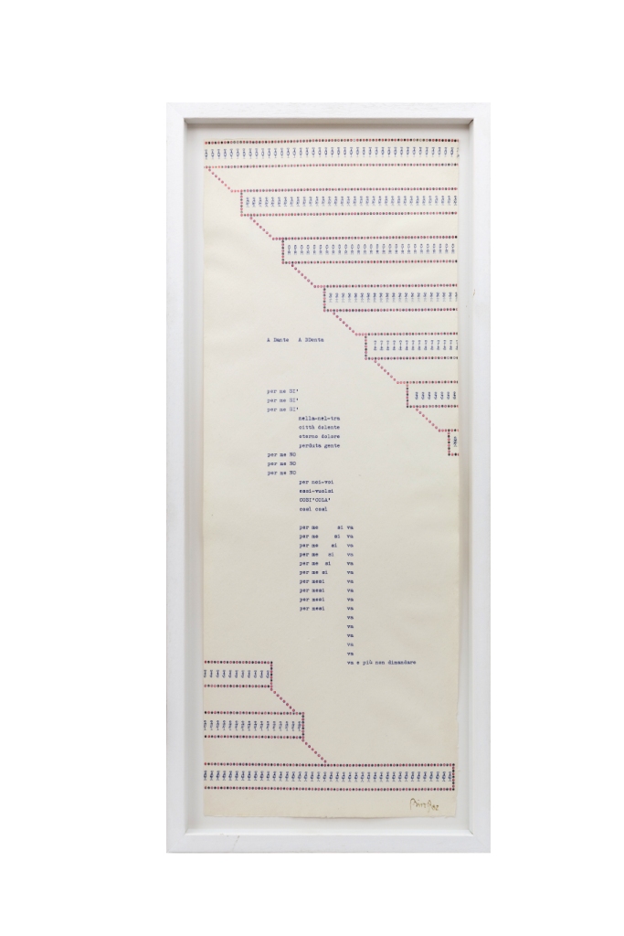 Tomaso Binga, A Dante A DDenta, caratteri dattilografici su carta, 70 x 50 cm, 1982. Courtesy Tomaso Binga e Galleria Tiziana Di Caro Tomaso Binga, A Dante A DDenta, caratteri dattilografici su carta, 70 x 50 cm, 1982. Courtesy Tomaso Binga e Galleria Tiziana Di Caro