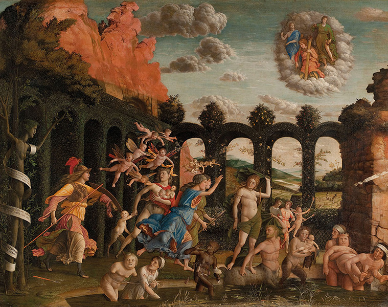 Andrea Mantegna, Minerva che scaccia i Vizi dal Giardino delle Virtù, 1497-1502, Paris, Musée du Louvre Andrea Mantegna, Minerva che scaccia i Vizi dal Giardino delle Virtù, 1497-1502, Paris, Musée du Louvre