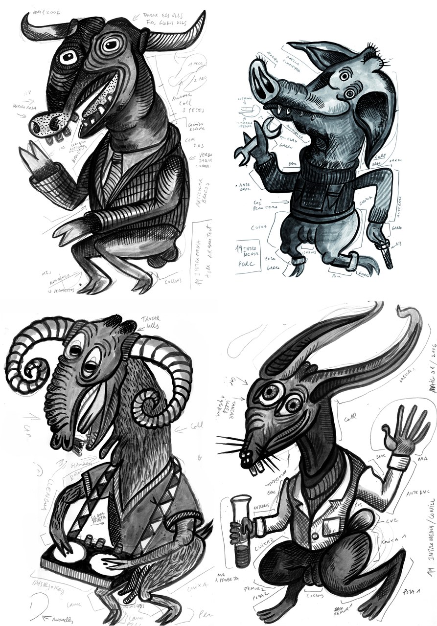 Marcel·lí Antúnez Roca, Dibujos-Raíz, Protomembrana (2006) - Toro, Maiale, Capra, Coniglio Marcel·lí Antúnez Roca, Dibujos-Raíz, Protomembrana (2006) - Toro, Maiale, Capra, Coniglio