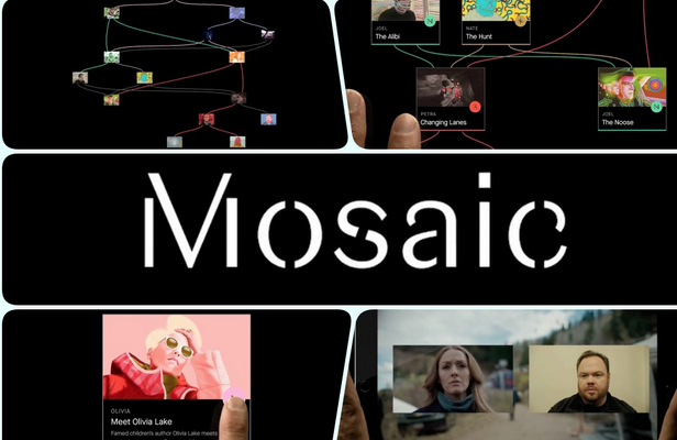 immagine di presentazione della serie interattiva Mosaic del regista Soderbergh con Sharon Stone, disponibile negli USA (2017) sotto forma di App, prima di essere rimediata nella forma canonica della miniserie tv. In Italia è andata in onda su Sky, gennaio 2018 immagine di presentazione della serie interattiva Mosaic del regista Soderbergh con Sharon Stone, disponibile negli USA (2017) sotto forma di App, prima di essere rimediata nella forma canonica della miniserie tv. In Italia è andata in onda su Sky, gennaio 2018