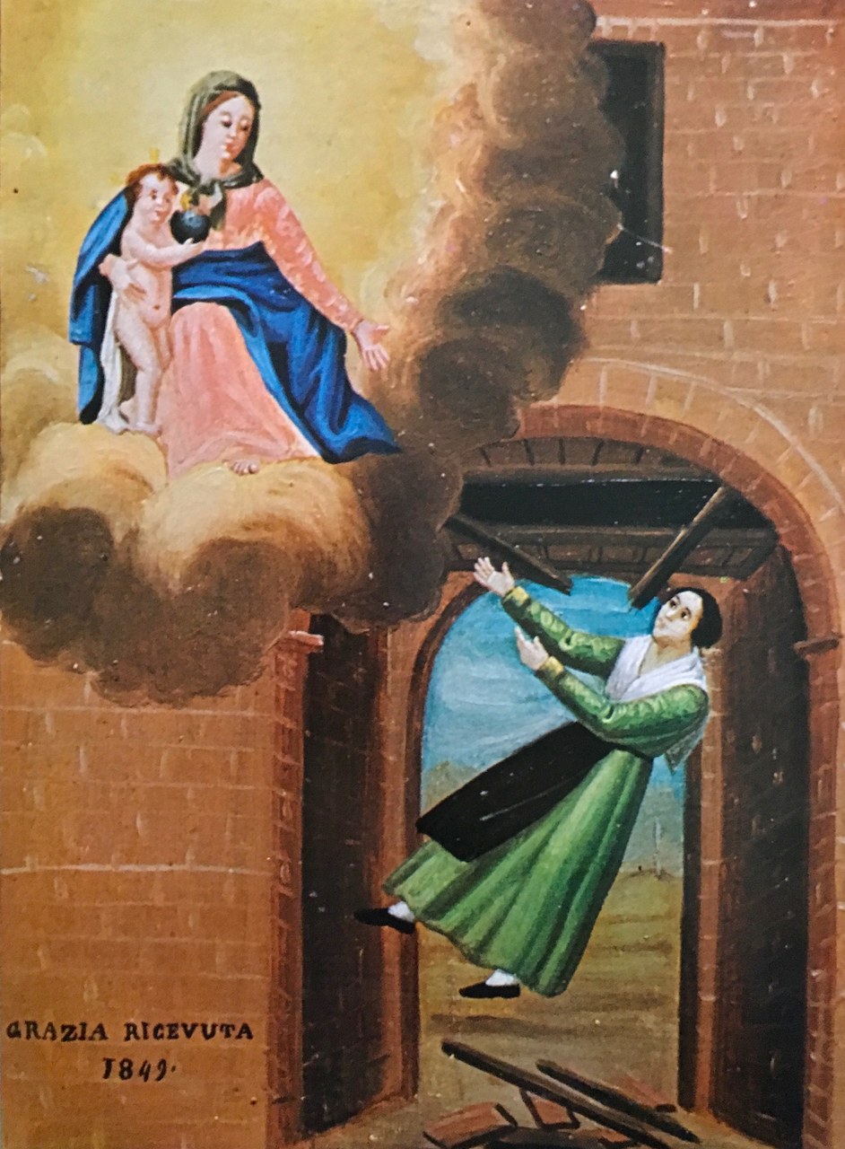 Ex-voto del 1849, olio su legno, cm. 25x33, proveniente da un santuario dell’Italia Settentrionale Ex-voto del 1849, olio su legno, cm. 25x33, proveniente da un santuario dell’Italia Settentrionale