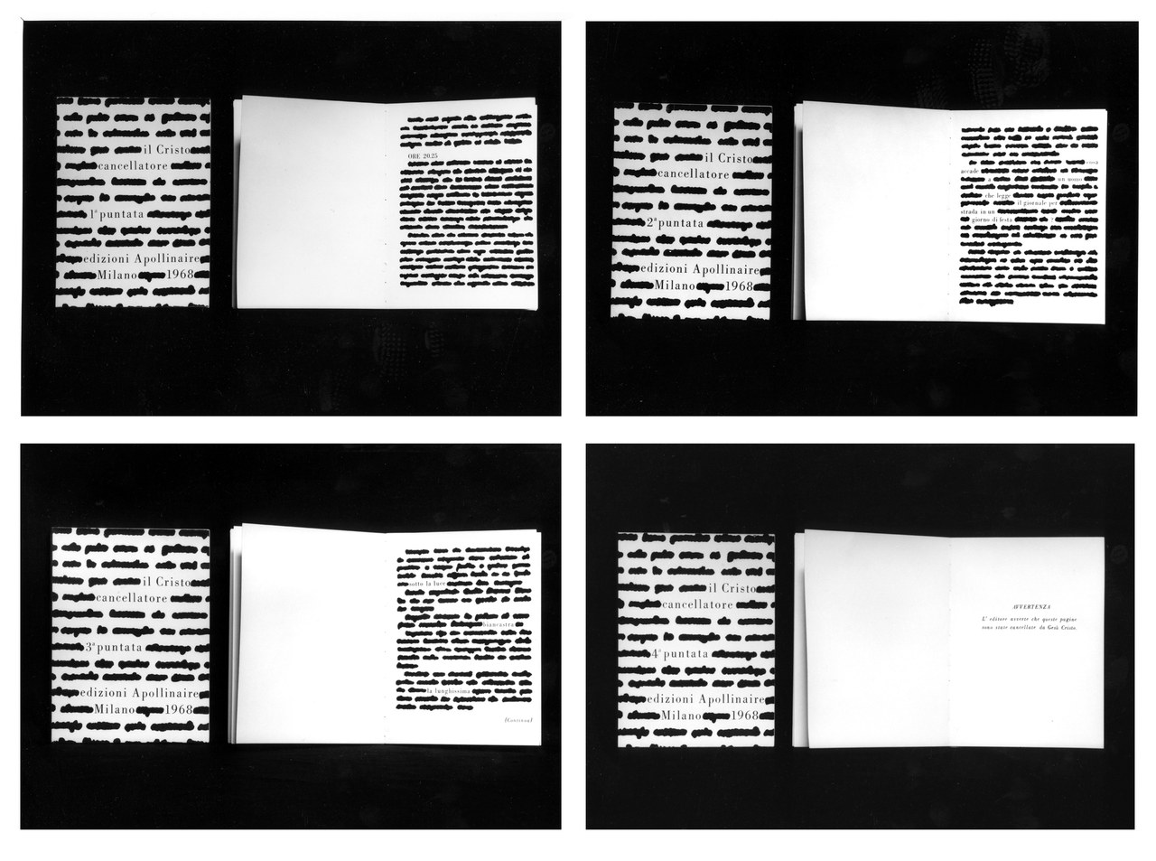 Il Cristo cancellatore, 1968, installazione per 38 libri in box di legno e plexiglass Il Cristo cancellatore, 1968, installazione per 38 libri in box di legno e plexiglass