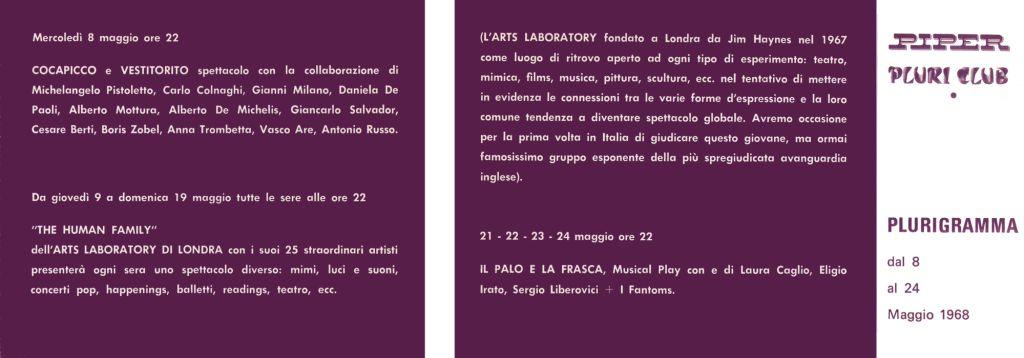 Pluriprogramma dall’8 al 24 maggio 1968, Piperpluriclub, Torino 1968, Courtesy Graziella Guy e Pietro Derossi
