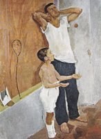 Fausto Pirandello, Padre e figlio, olio su tavola, 1934