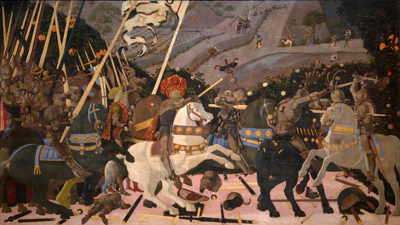   Paolo Uccello, Niccolò da Tolentino alla testa dei fiorentini, parte del trittico de La battaglia di san Romano, 1438, National Gallery