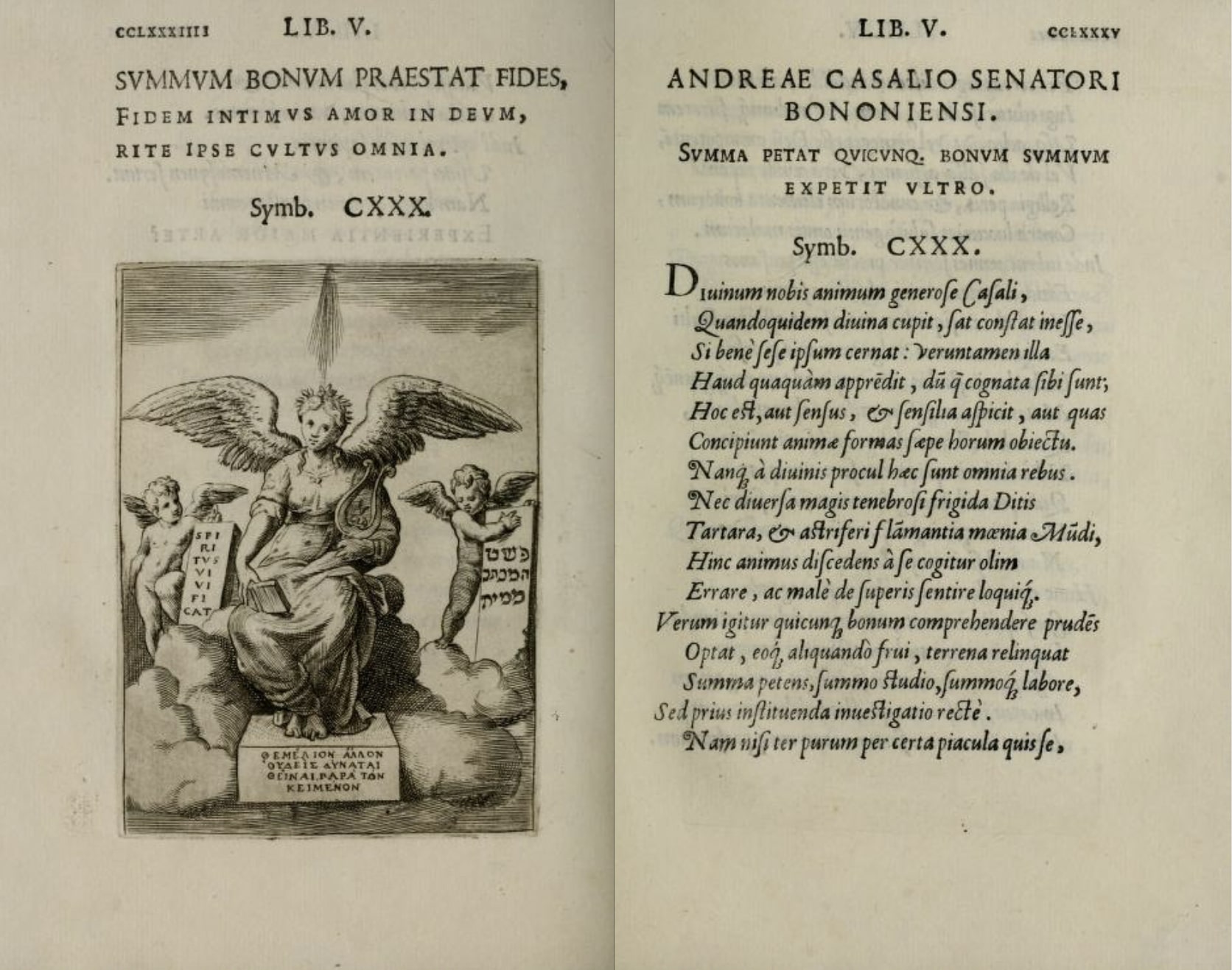 Giulio Bonasoni, Agostino Carracci, Fede, da Achille Bocchi, Symbolicarum quaestionum, de universo genere, quas serio ludebat, libri quinque, Bologna, Societatem Typographiæ Bononiensis, 1574, p. CCLXXXIIII