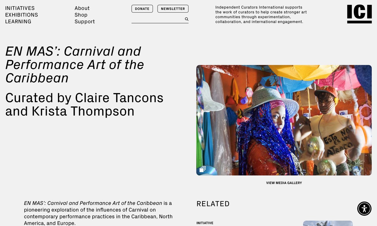 En Mas’: Carnival and Performance Art of the Caribbean, Independent Curators International, https://curatorsintl.org/exhibitions/18077-en-mas, screenshot 20.01.2025