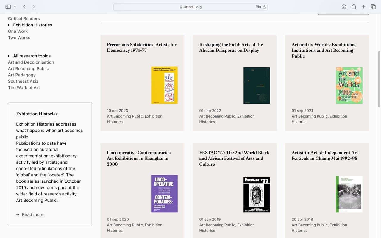  Fig. 1 https://www.afterall.org/publications/?publication-type=exhibition-histories, screenshot 20.01.2025