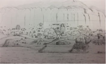 Schizzo che rappresenta la vallata e le grotte attorno al grande Buddha di Bamyan in Afghanistan, eseguito da Charles Masson. Londra, British Library, India Office Archive and Collection, Ms. Eur. G40, f. 31 Schizzo che rappresenta la vallata e le grotte attorno al grande Buddha di Bamyan in Afghanistan, eseguito da Charles Masson. Londra, British Library, India Office Archive and Collection, Ms. Eur. G40, f. 31
