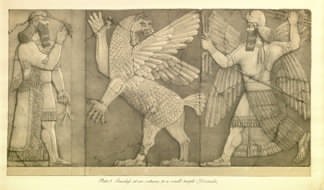 Henry Austen Layard, litografia ottocentesca che illustra i rilievi assiri di Nimrud Henry Austen Layard, litografia ottocentesca che illustra i rilievi assiri di Nimrud