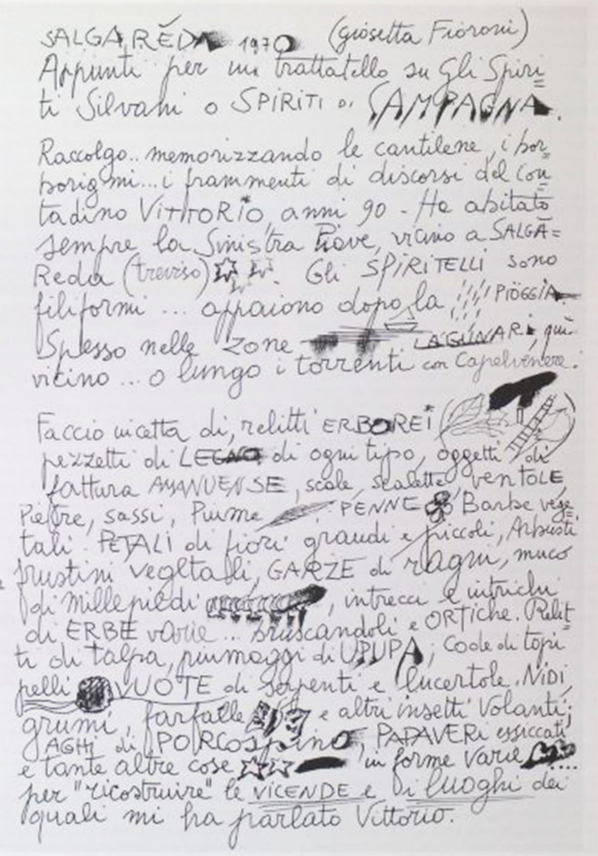   Giosetta Fioroni, Spiriti Silvani, appunti calligrafici, 1970