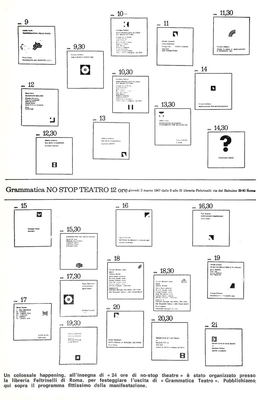 Il programma di Grammatica No Stop Teatro, pubblicato su «Sipario», n. 252, aprile 1967