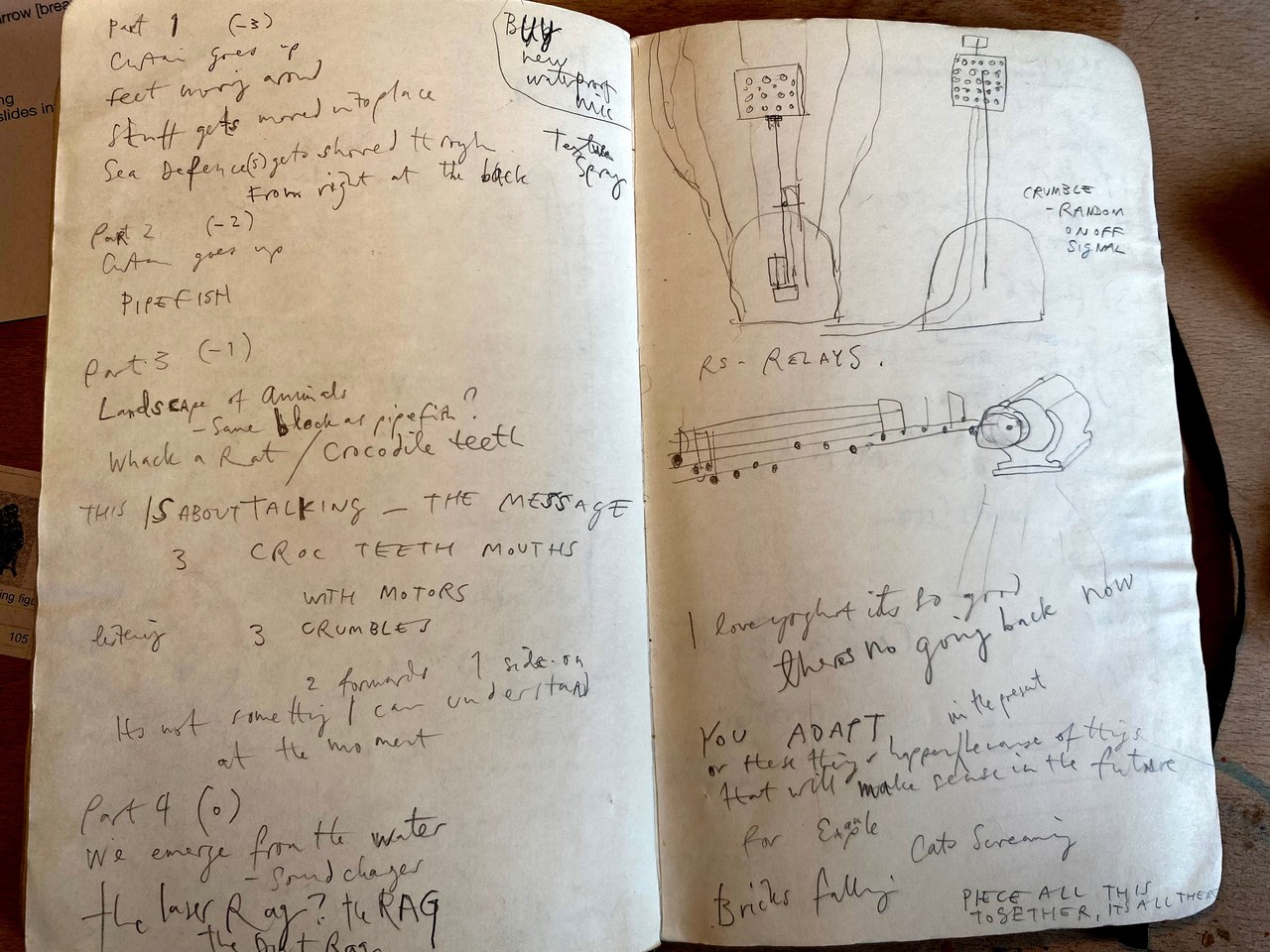 Tim Spooner, scrittura per la scena dal taccuino dell'artista. Per gentile concessione dell’artista Tim Spooner, scrittura per la scena dal taccuino dell'artista. Per gentile concessione dell’artista