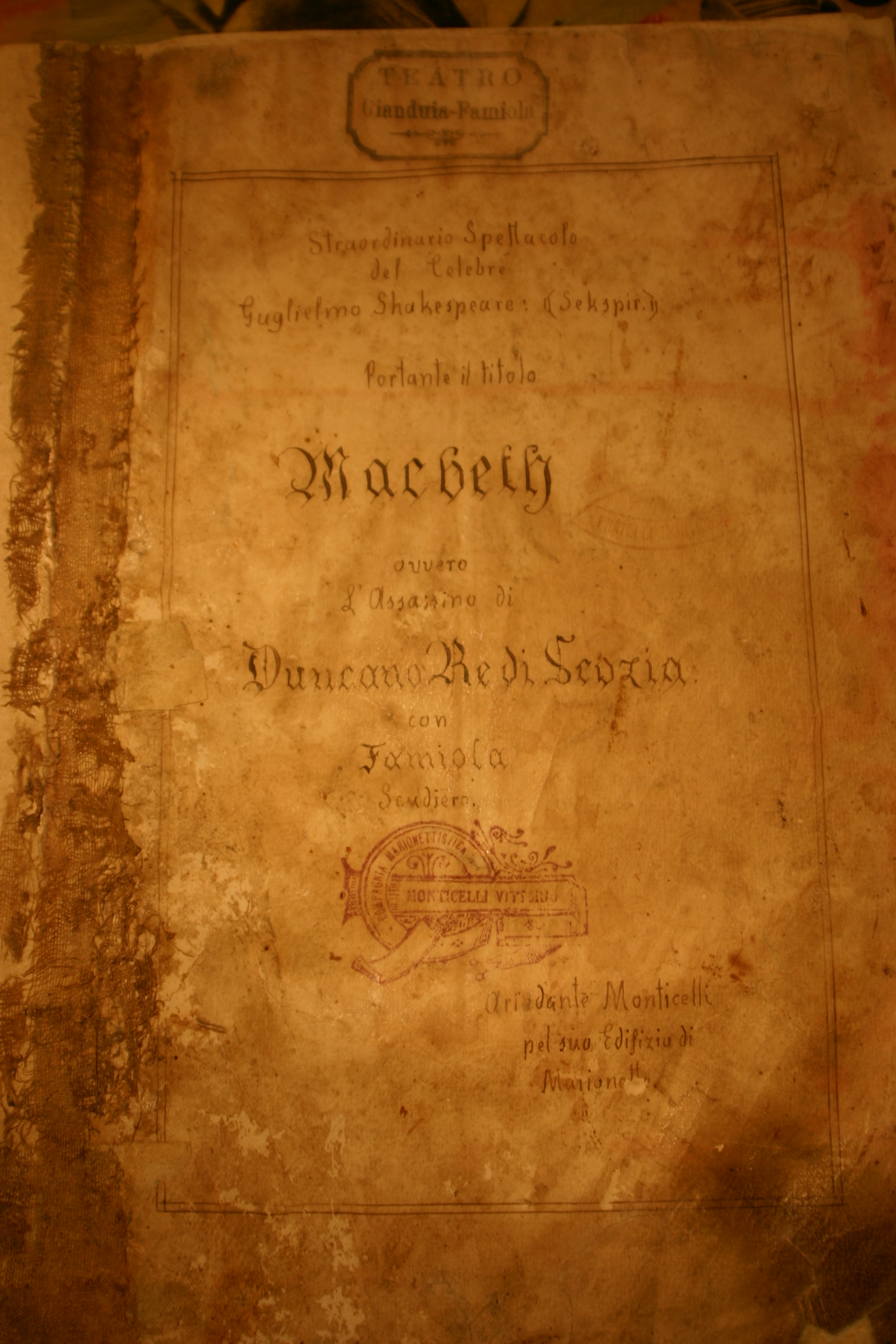  Copione di Macbeth di Ariodante Monticelli, Museo La Casa delle Marionette - Collezione Monticelli, Ravenna