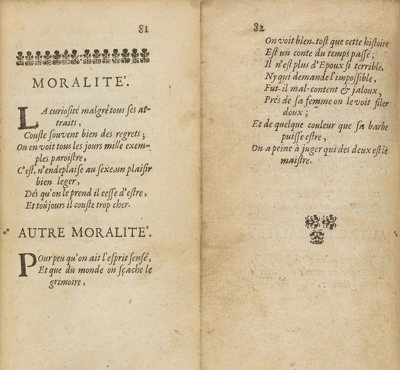 Le due morali in La Barbe bleüe di Perrault, ed. or. 1697 (gallica.bnf.fr / BNF) Le due morali in La Barbe bleüe di Perrault, ed. or. 1697 (gallica.bnf.fr / BNF)