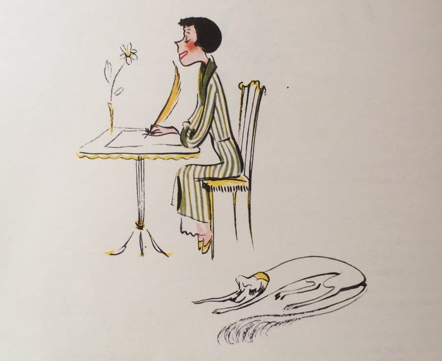 Disegno di Colette Rosselli dal Diario della Signorina snob (1951) di Franca Valeri Disegno di Colette Rosselli dal Diario della Signorina snob (1951) di Franca Valeri