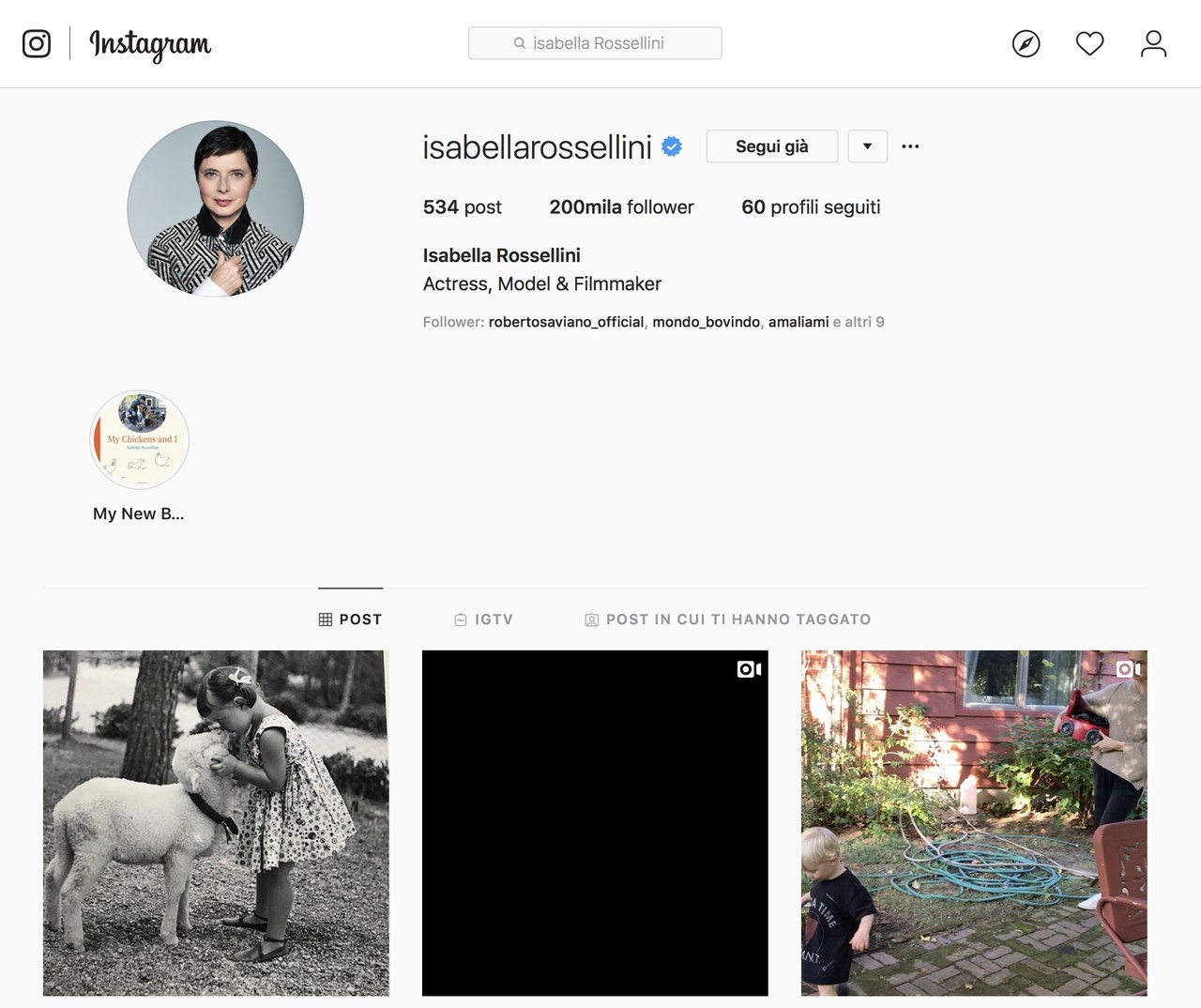 Pagina Instagram di Isabella Rossellini Pagina Instagram di Isabella Rossellini