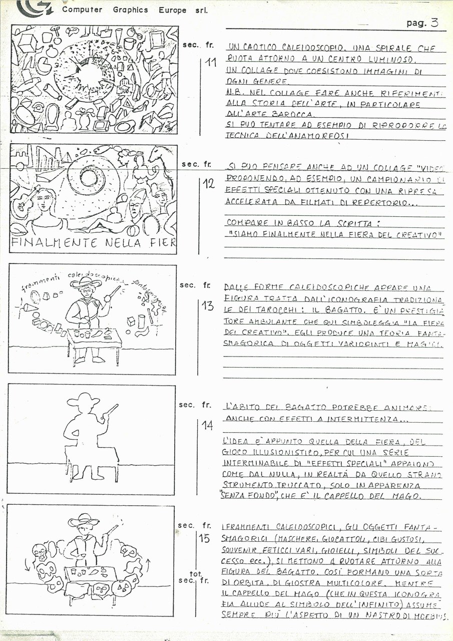  Enrico Cocuccioni, Manifesto 1985. L’arte tra videostasi e neosofia, 1985, storyboard p. 3 di 5, Archivio Il Pulsante Leggero