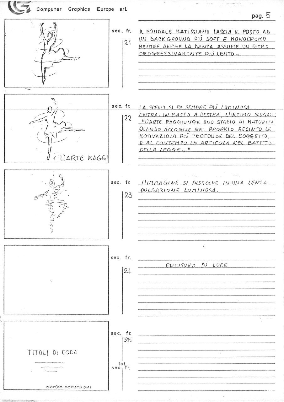  Enrico Cocuccioni, Manifesto 1985. L’arte tra videostasi e neosofia, 1985, storyboard p. 5 di 5, Archivio Il Pulsante Leggero