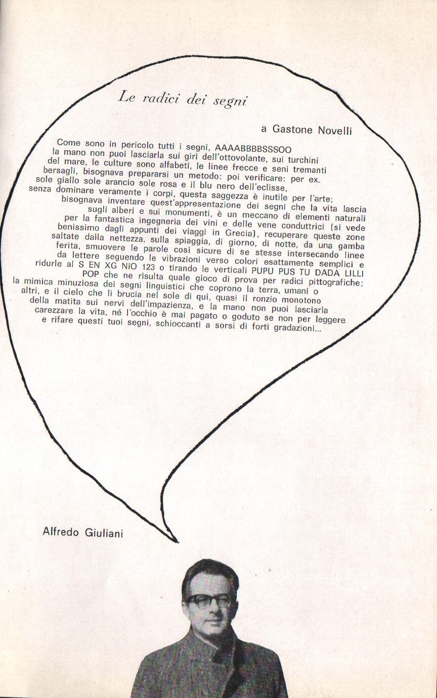 A. Giuliani, brochure della mostra di Novelli alla galleria Il segno, 1965