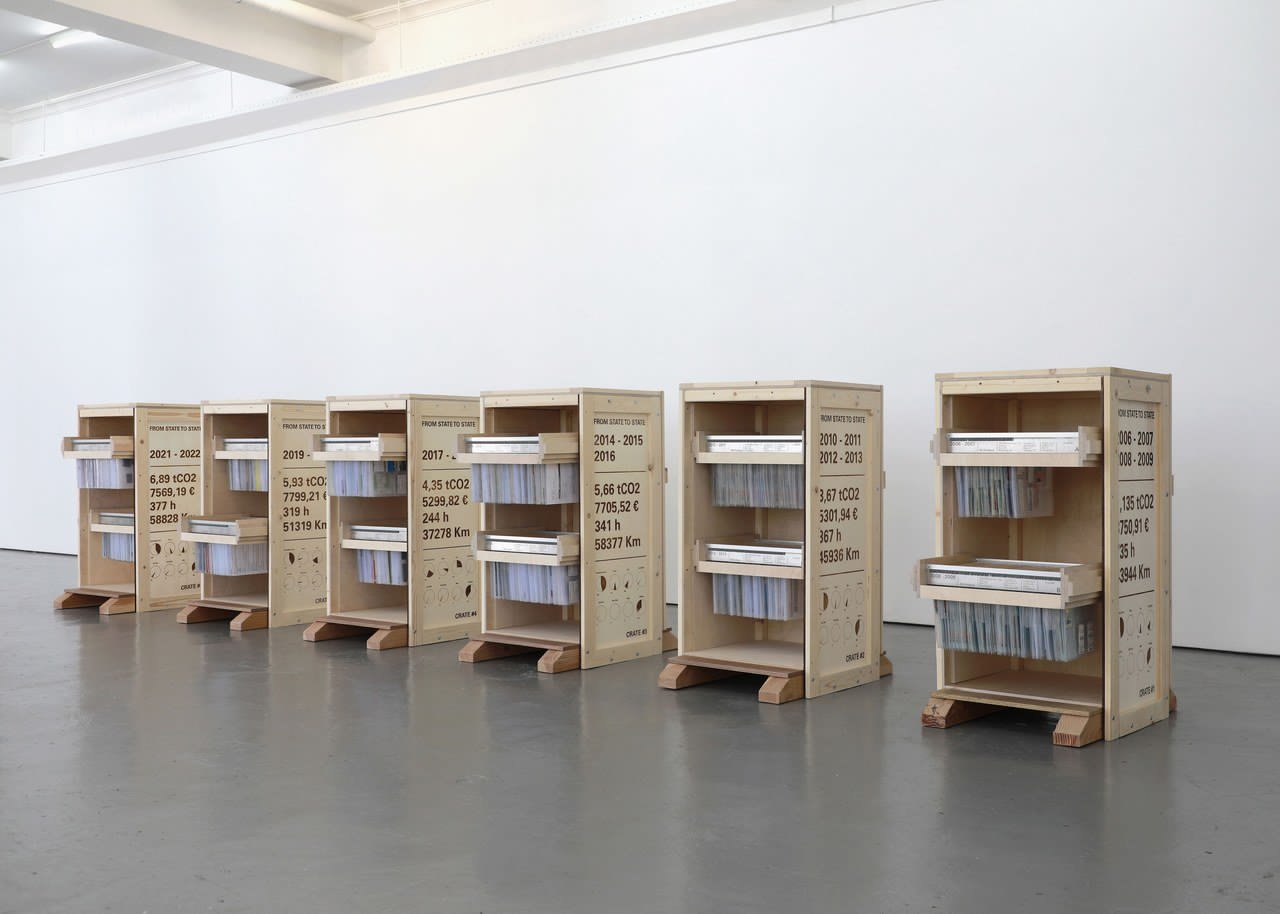  Diego Tonus, Da Stato A Stato, Archivio mobile, Collezione di biglietti, cartelle di archiviazione, 6 casse di trasporto e sito internet, 2006-2022. On-going. Collezione Permanente CSAC Parma, Premio “PAC2021 - Piano per l’Arte Contemporanea” promosso dalla Direzione Generale Creatività Contemporanea del Ministero della Cultura