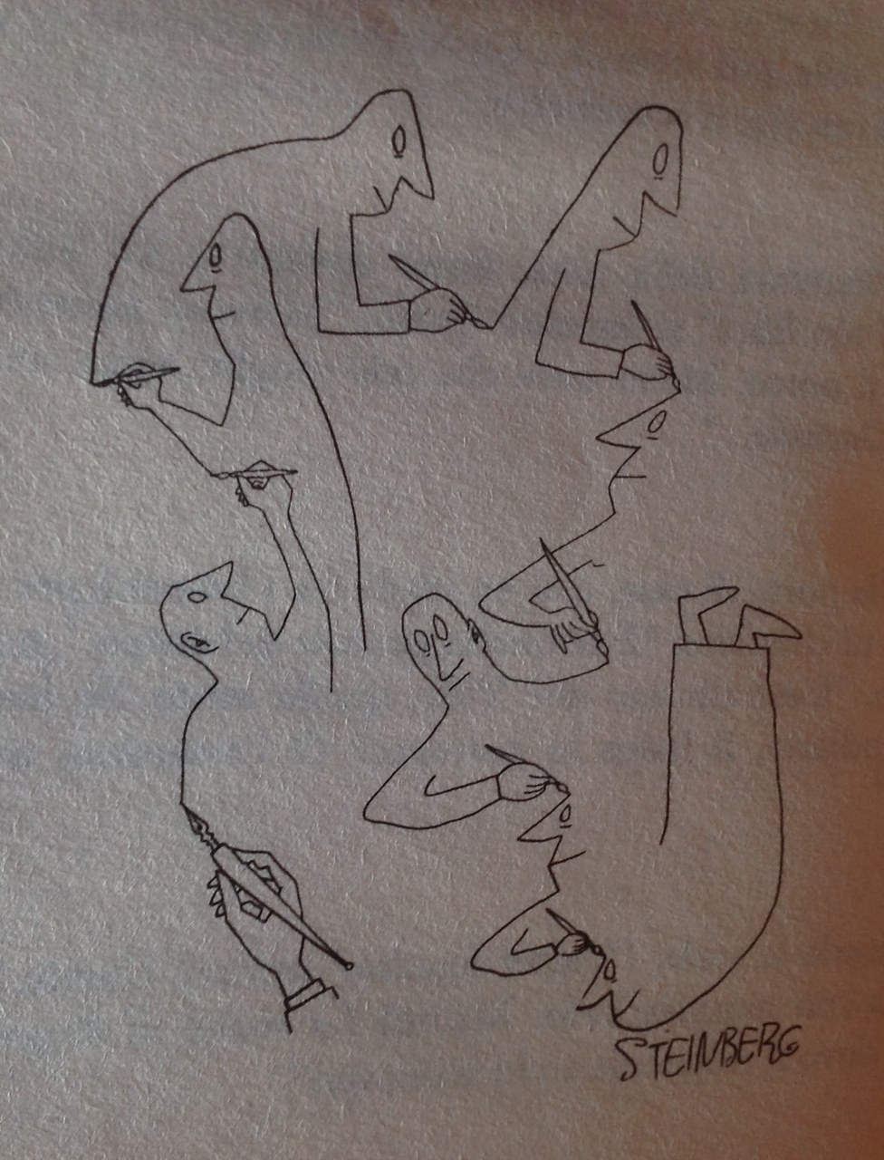 disegno di Saul Steinberg, 1946, in G. Bufalino, Qui pro quo, Milano, Bompiani, 2003