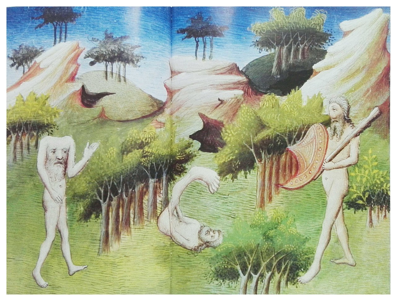 Maestro di Boucicault, Livre des Merveilles, Ms. Fr. 2810 riprodotto alle pp. 110-111 della Storia delle terre e dei luoghi leggendari Maestro di Boucicault, Livre des Merveilles, Ms. Fr. 2810 riprodotto alle pp. 110-111 della Storia delle terre e dei luoghi leggendari