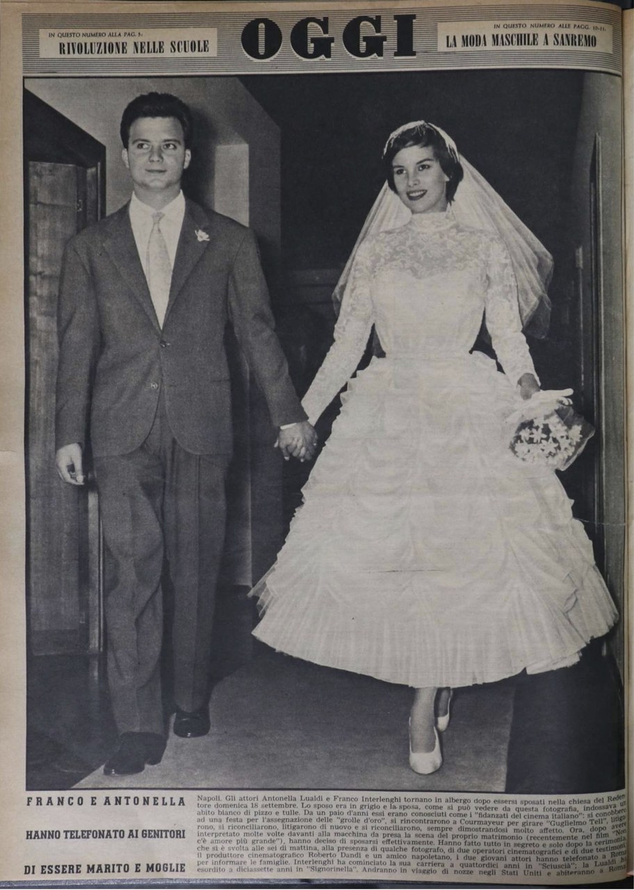 Le nozze di Antonella Lualdi e Franco Interlenghi sulla quarta di copertina della rivista Oggi, 1955