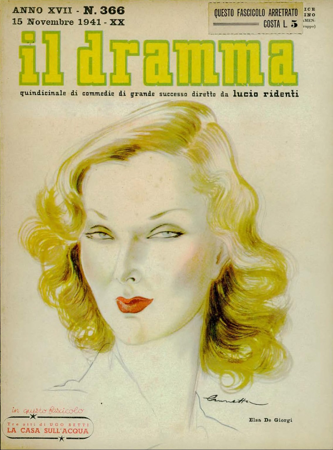 Copertina della rivista Il dramma, XVII, 366, 15 novembre 1941