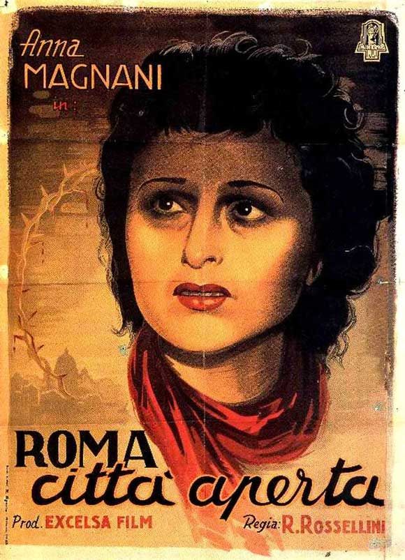 Anna Magnani nella locandina di Roma città aperta di Roberto Rossellini, 1945