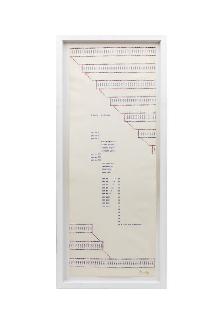 Tomaso Binga, A Dante A DDenta, caratteri dattilografici su carta, 70 x 50 cm, 1982. Courtesy Tomaso Binga e Galleria Tiziana Di Caro