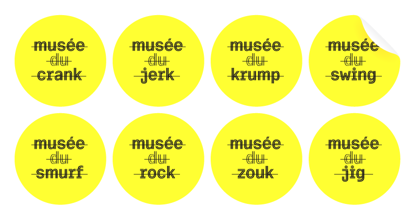 Stickers créés pour la Préfiguration du Musée de la danse, identité visuelle du CCNRB, par g.u.i.