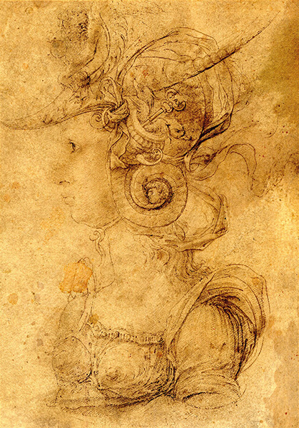   Marco Zoppo, Profilo di donna guerriera con elmo, c. 1448-78, London, The British Museum, Department of Prints and Drawings
