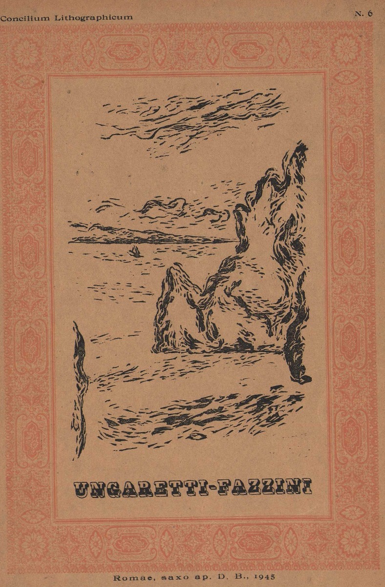Copertina della plaquette realizzata da Giuseppe Ungaretti e Pericle Fazzini, con una xilografia di Orfeo Tamburi