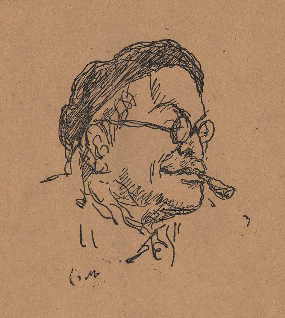 Ritratto di Ungaretti realizzato da Mino Maccari per la quarta di coperta di Frammenti per la Terra Promessa