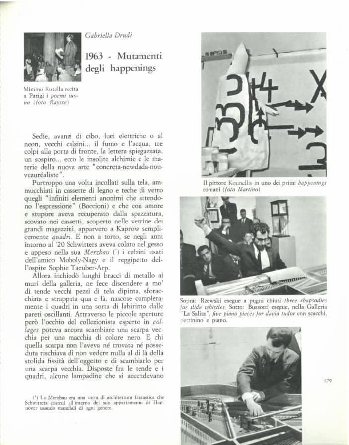 Gabriella Drudi, ‘1963 – Mutamenti degli happenings’, Almanacco Letterario Bompiani 1963, Milano, Bompiani, 1962, pp. 179-180 Gabriella Drudi, ‘1963 – Mutamenti degli happenings’, Almanacco Letterario Bompiani 1963, Milano, Bompiani, 1962, pp. 179-180