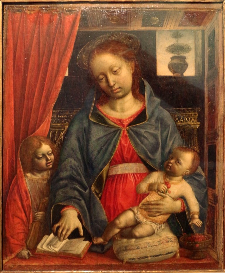 Vincenzo Foppa, Madonna con il Bambino e un angelo, Firenze, Galleria degli Uffizi, ora in deposito al Castello Sforzesco di Milano Vincenzo Foppa, Madonna con il Bambino e un angelo, Firenze, Galleria degli Uffizi, ora in deposito al Castello Sforzesco di Milano