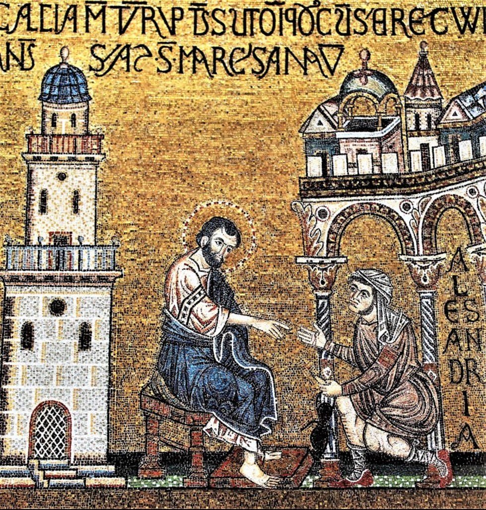  Guarigione del calzolaio Aniano, mosaico, XIII secolo, Venezia, Basilica di San Marco, Cappella Zen
