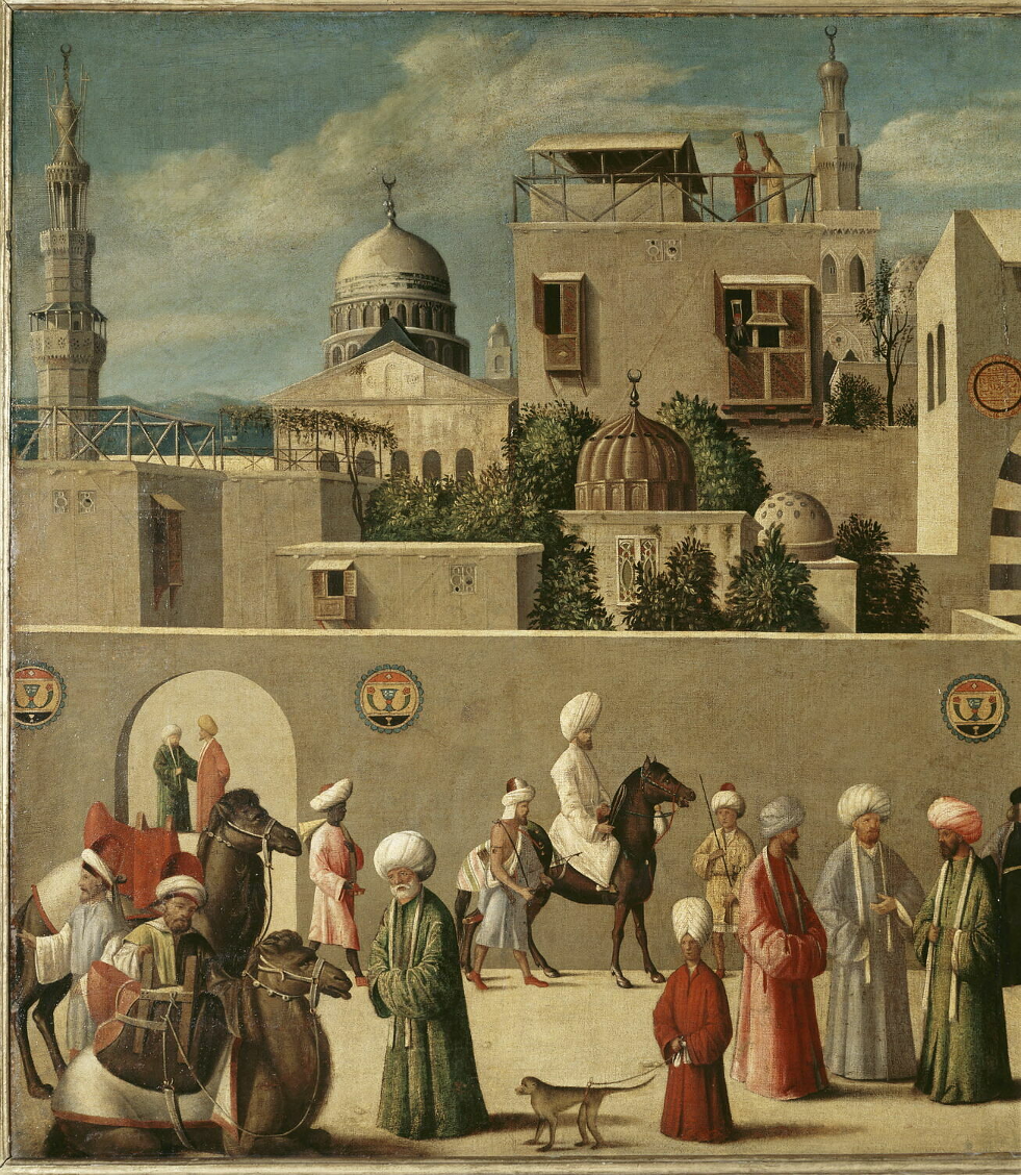  Anonimo veneziano, Accoglienza di una delegazione veneziana a Damasco (dettaglio), olio su tavola, seconda metà XV secolo, Paris, Musée du Louvre