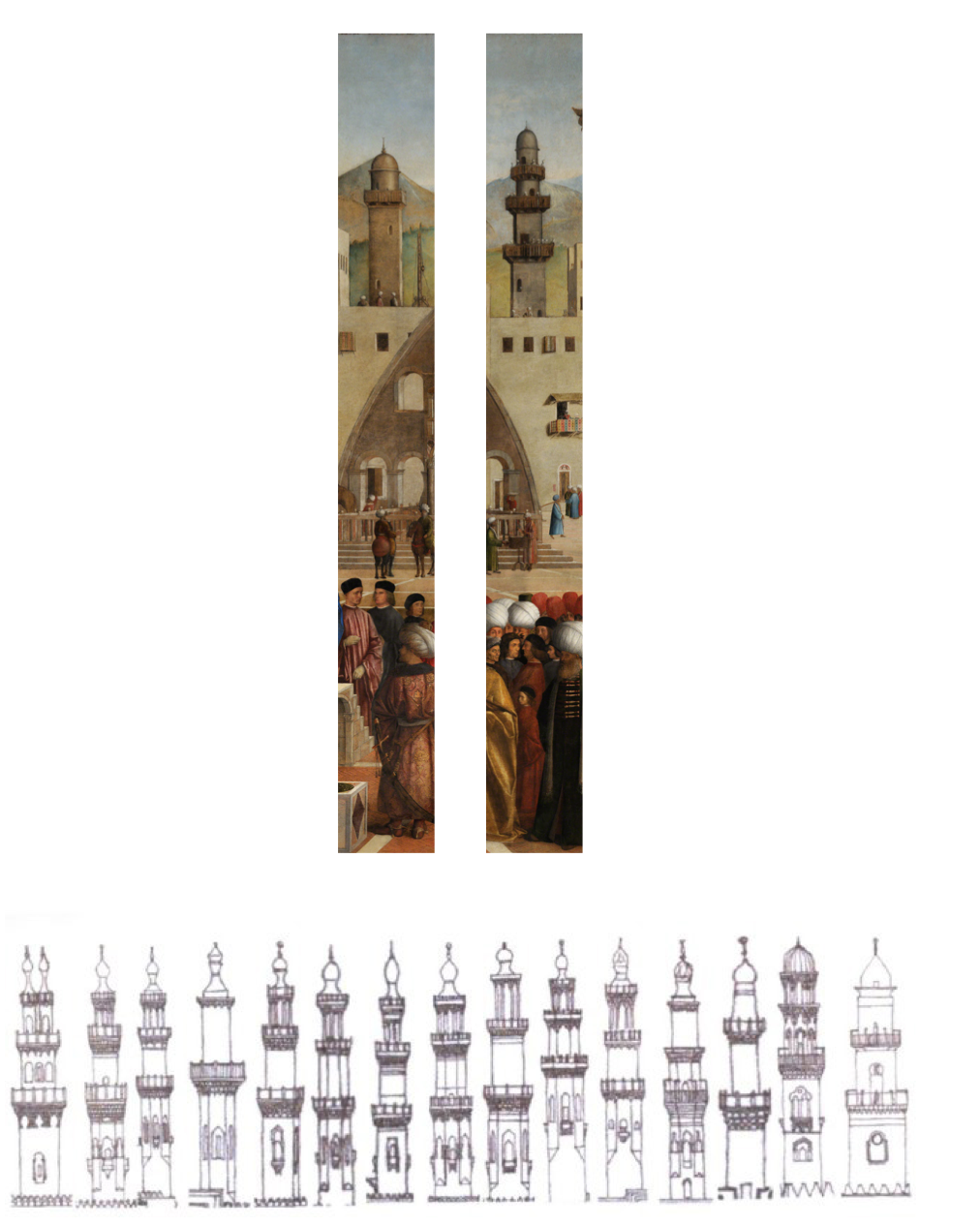  Minareti ne La Predica di San Marco ad Alessandria (dettaglio); minareti cairoti nel XVI secolo